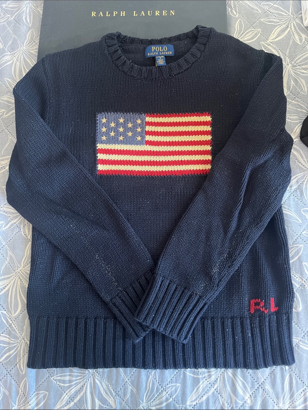 Polo by Ralph Lauren Navy Crewneck Sweater with Flag Motif